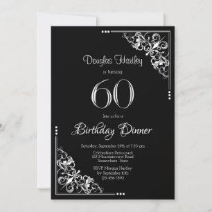 Invitación Cena de cumpleaños 60 en blanco y negro
