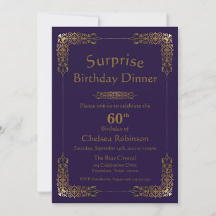 Invitación Cena de cumpleaños 60 Surprise Gold Lace