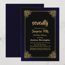 Cena de cumpleaños 70 de Black and Gold Surprise