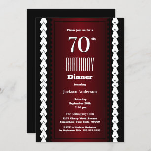 Invitación Cena de cumpleaños 70 en blanco y rojo negro