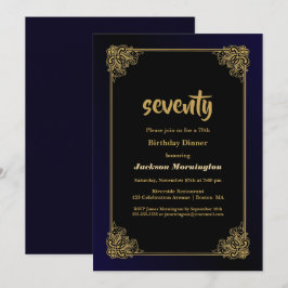 Invitación Cena de cumpleaños 70 en negro y oro