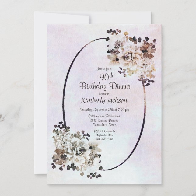 Invitación Cena de cumpleaños 90 de Rustic Floral (Anverso)