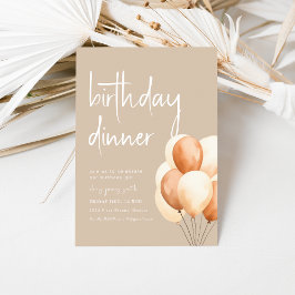 Invitación Cena de cumpleaños beige con globos