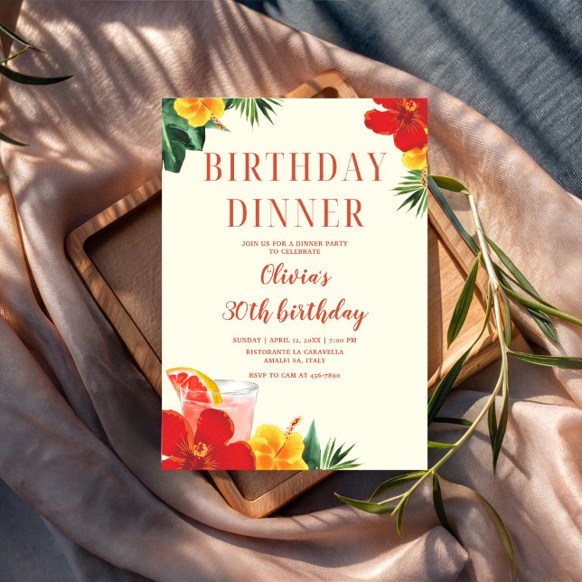 Invitación Cena de cumpleaños con cóctel rojo y amarillo (Subido por el creador)