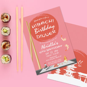 Invitación Cena de cumpleaños con hibachi rosa Fiesta de hiba