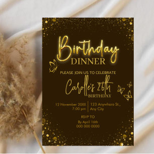 Invitación Cena de cumpleaños con luz dorada