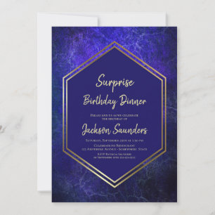 Invitación Cena de cumpleaños con sorpresa azul Gold Border