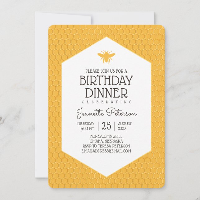 Invitación Cena de cumpleaños de Abejas Doradas (Anverso)