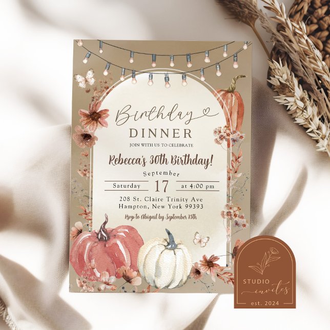 Invitación Cena de cumpleaños de Boho Wildflower Pumpkin (Subido por el creador)