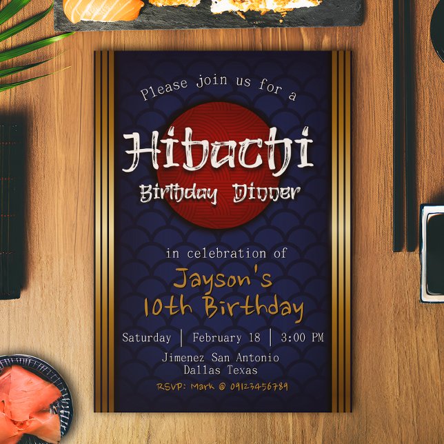 Invitación Cena de cumpleaños de Hibachi - Azul (Hibachi Birthday Dinner - Blue Invitation)