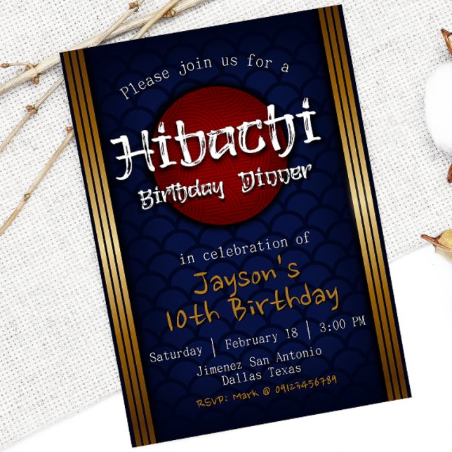 Invitación Cena de cumpleaños de Hibachi - Azul (Subido por el creador)