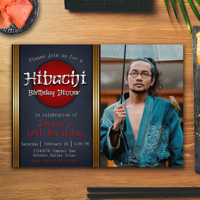 Invitación Cena de cumpleaños de Hibachi con foto (Hibachi Birthday Dinner with Picture Invitation)