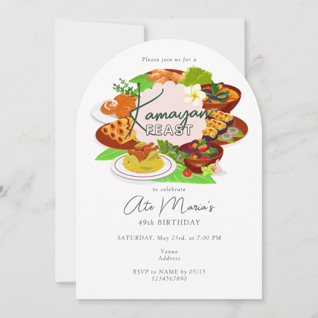 Invitación Cena de cumpleaños de Kamayan Piesta Kaarawan (Anverso)