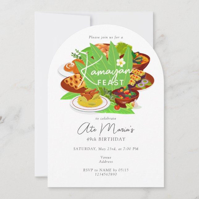 Invitación Cena de cumpleaños de Kamayan Piesta Kaarawan (Anverso)