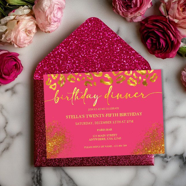 Invitación Cena de cumpleaños de oro rosado caliente (Subido por el creador)