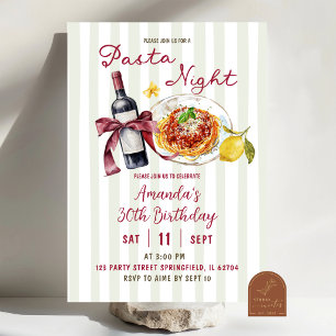 Invitación Cena de cumpleaños de pasta de rayas rosa salvia n