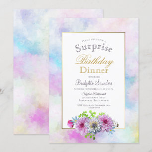 Invitación Cena de cumpleaños de sorpresa floral rosa
