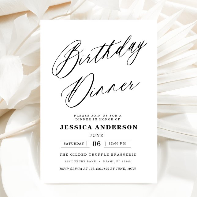 Invitación Cena de cumpleaños elegante de color blanco minima (Subido por el creador)