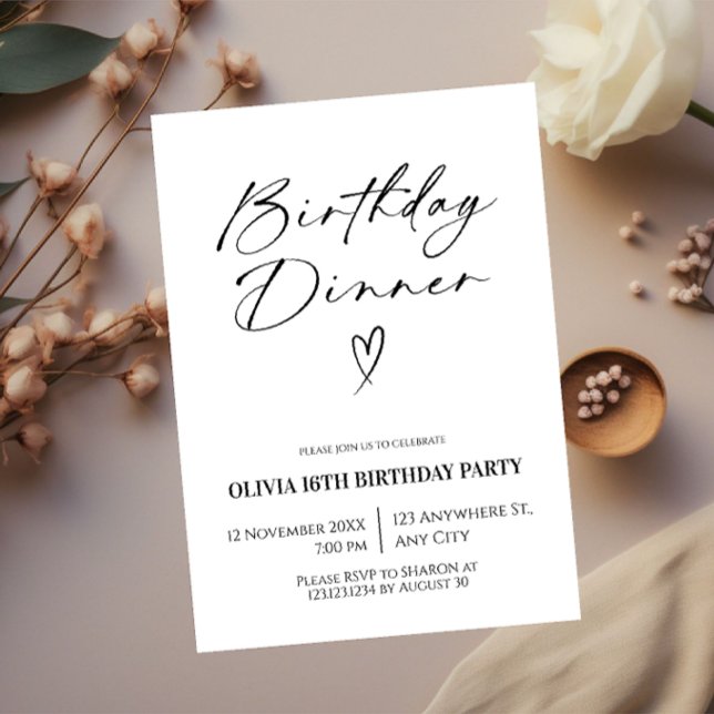 Invitación Cena de cumpleaños minimalista (Subido por el creador)