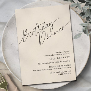 Invitación Cena de cumpleaños moderna con escritura marfileña