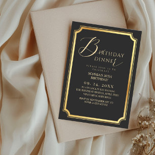 Invitación Cena de cumpleaños moderna y minimalista negra
