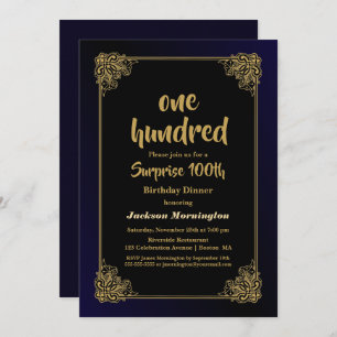 Invitación Cena de cumpleaños número 100 de Gold Border Surpr