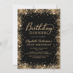 Invitación Cena de cumpleaños número 50 con Glitter de Oro Ne
