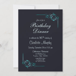 Invitación Cena de cumpleaños número 50 en azul medianoche y 