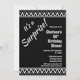 Invitación Cena de cumpleaños número 60 de Black White Chevro