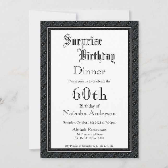 Invitación Cena de cumpleaños número 60 de Black & White Surp (Anverso)