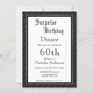 Invitación Cena de cumpleaños número 60 de Black & White Surp