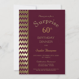 Invitación Cena de cumpleaños número 60 de Maroon Gold Chevro