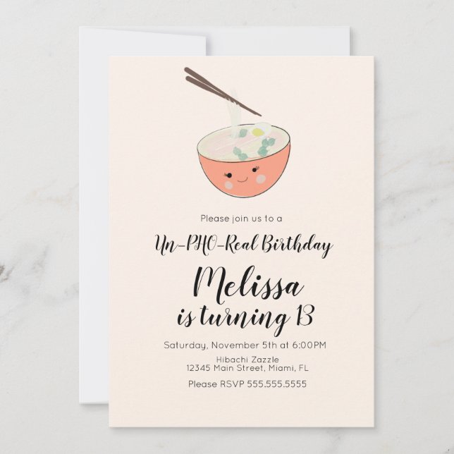 Invitación Cena de cumpleaños Pho Oriental Restaurante Fiesta (Anverso)