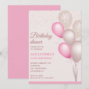 Invitación Cena de cumpleaños rosa moderna 44 cumpleaños