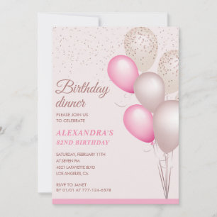 Invitación Cena de cumpleaños rosa moderna 82 cumpleaños
