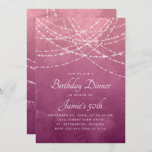 Invitación Cena de cumpleaños rosado con Rosa agitado