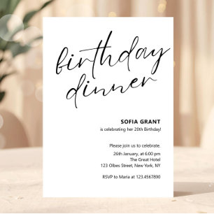 Invitación Cena de Cumpleaños Unisex Simple en Blanco y Negro