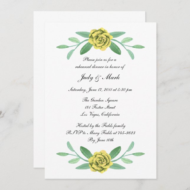 Invitación Cena de degustación de follaje amarillo con vegeta (Anverso / Reverso)