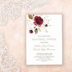 Invitación Cena de deliciosa cena con flores de oro de Borgoñ