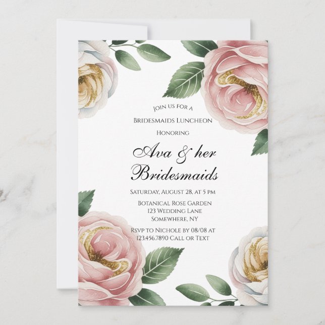 Invitación Cena de Desayuno de Damas de Honor con Rosa y Marf (Anverso)