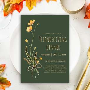Invitación Cena de Día de Acción de Gracias con Flores Verdes