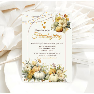 Invitación Cena de Día de Acción de Gracias de Calabaza Flora