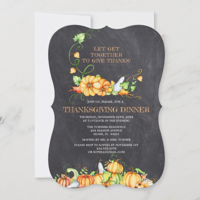 Invitación Cena de Día de Acción de Gracias de las calabazas  (Anverso)