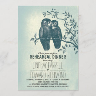Invitación cena de dos búhos en el amor y cena de ensayo de r