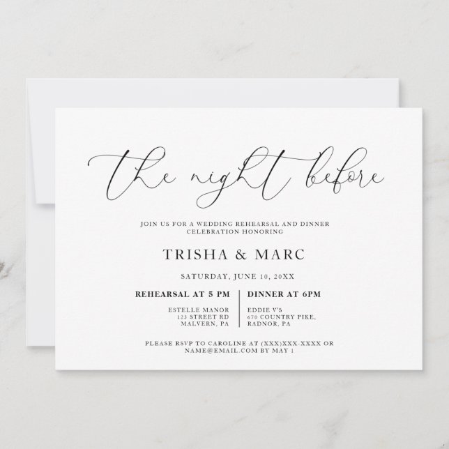 Invitación Cena de elegante caligrafía (Anverso)