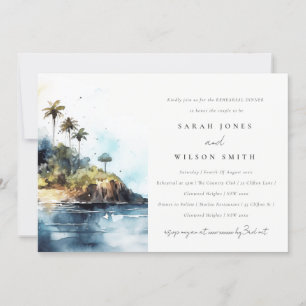 Invitación Cena de elegante isla de palmeras en el paisaje ma