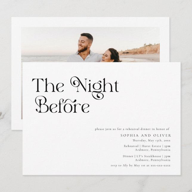 Invitación Cena de elegante tipografía única (Anverso / Reverso)