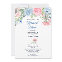 Cena de ensayo acuarela azul rosado floral