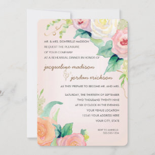 Invitación Cena de Ensayo Acuarela Floral Simple Moderna