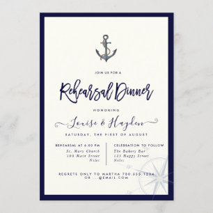 Invitación Cena de Ensayo Ancla de Cuerda Náutica Azul Marino